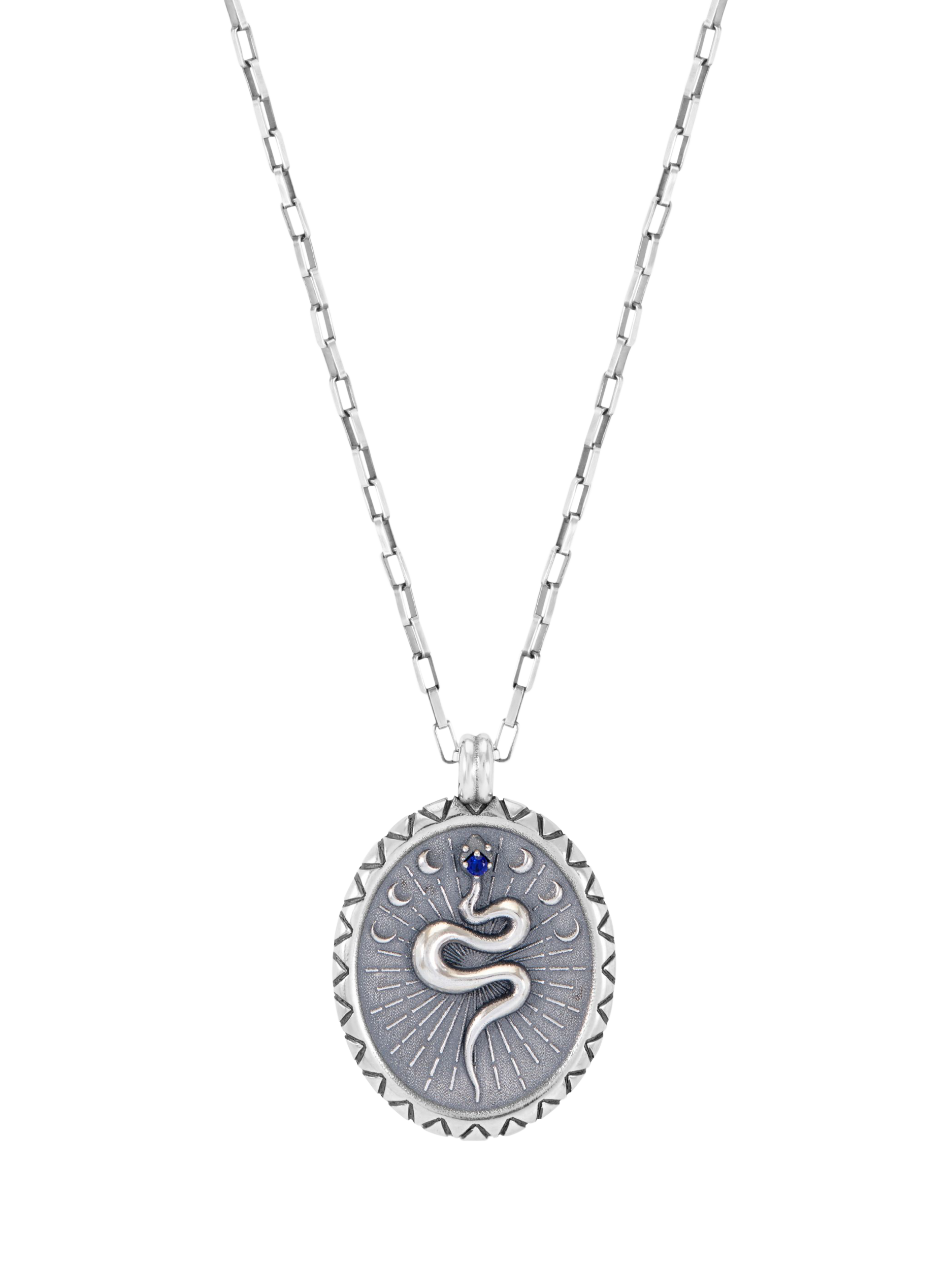 Product image 1 of 4, which shows Dower & Hall Men's Snake Talisman Pendant Necklace, Silver