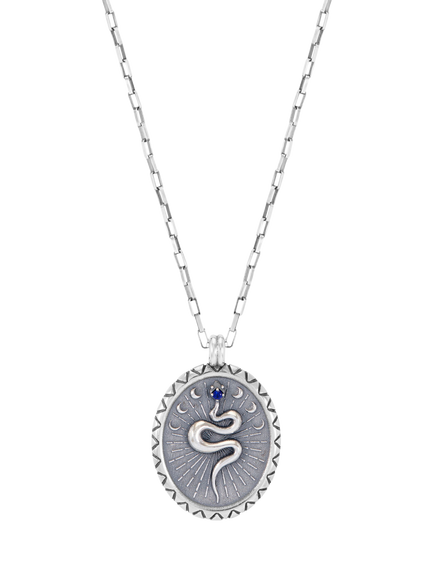 Dower & Hall Men's Snake Talisman Pendant Necklace, Silver