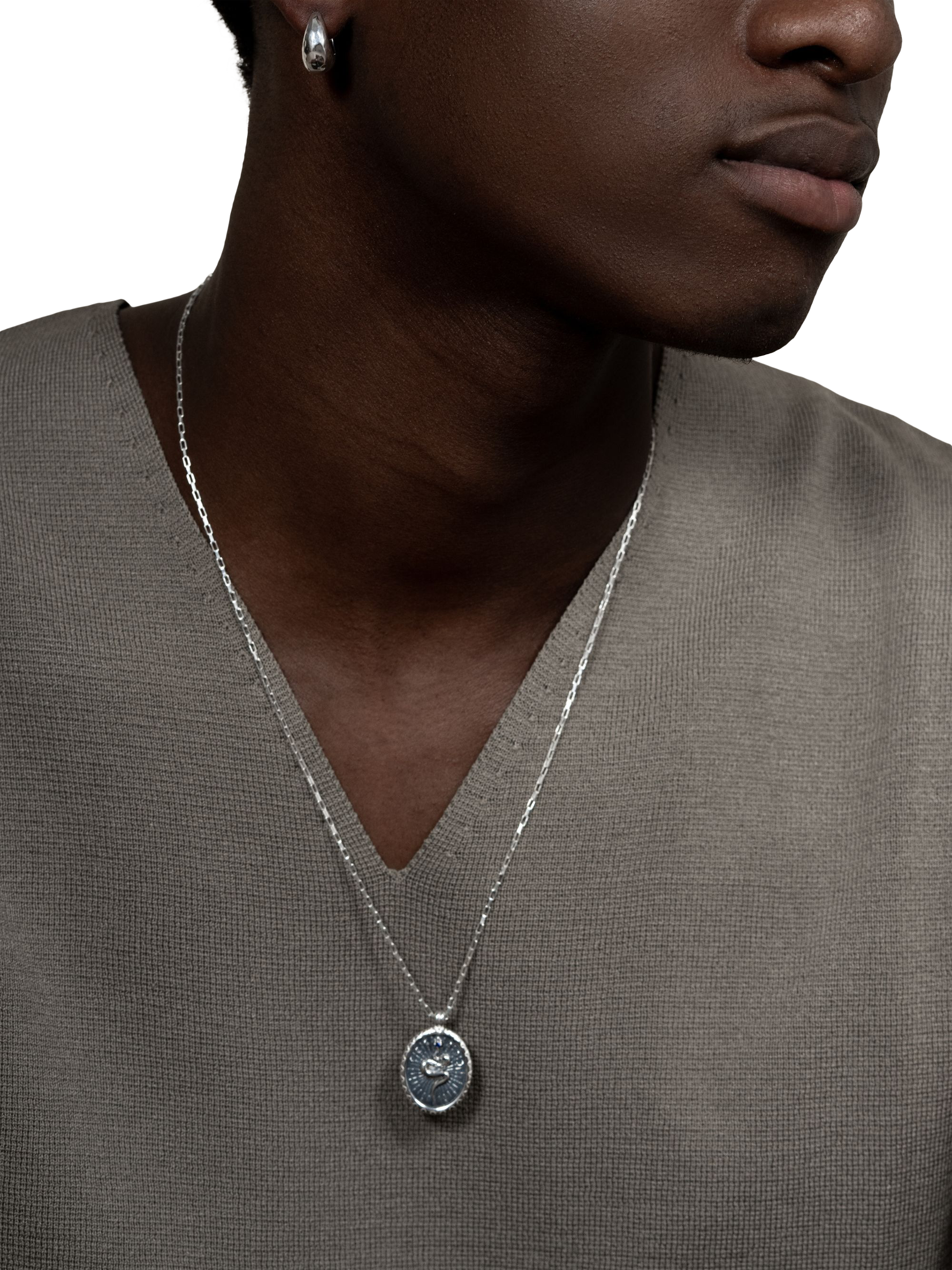 Product image 2 of 4, which shows Dower & Hall Men's Snake Talisman Pendant Necklace, Silver