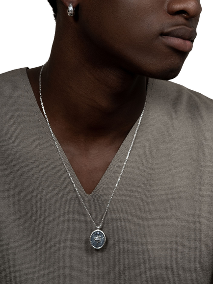 Dower & Hall Men's Snake Talisman Pendant Necklace - view 2, Silver