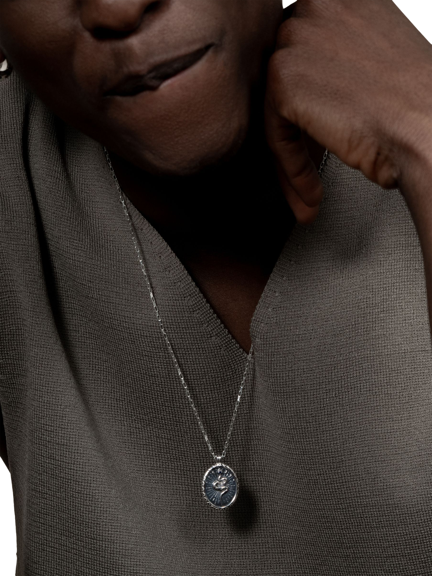 Product image 4 of 4, which shows Dower & Hall Men's Snake Talisman Pendant Necklace, Silver