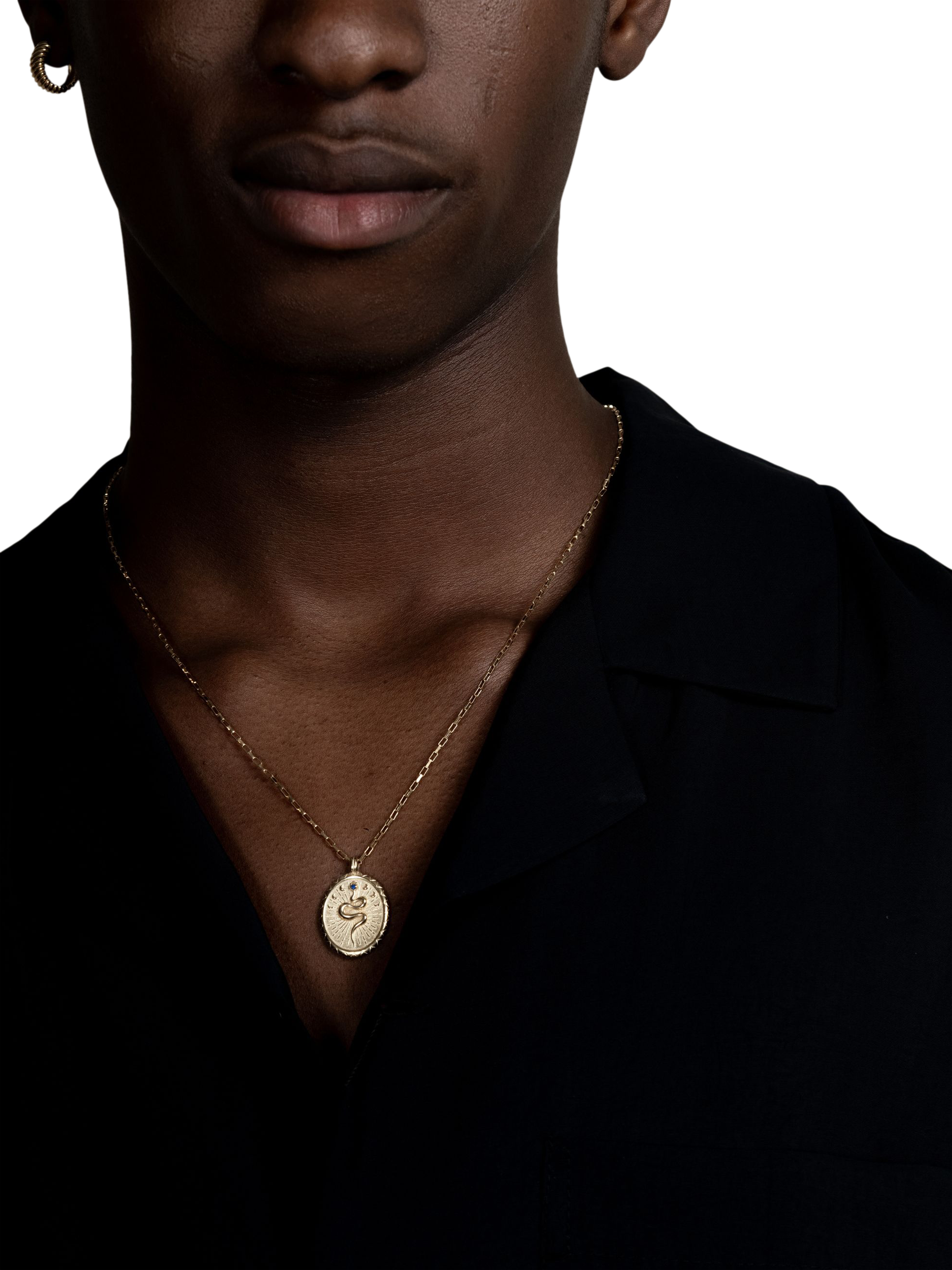 Product image 2 of 5, which shows Dower & Hall Men's Snake Talisman Pendant Necklace, Gold
