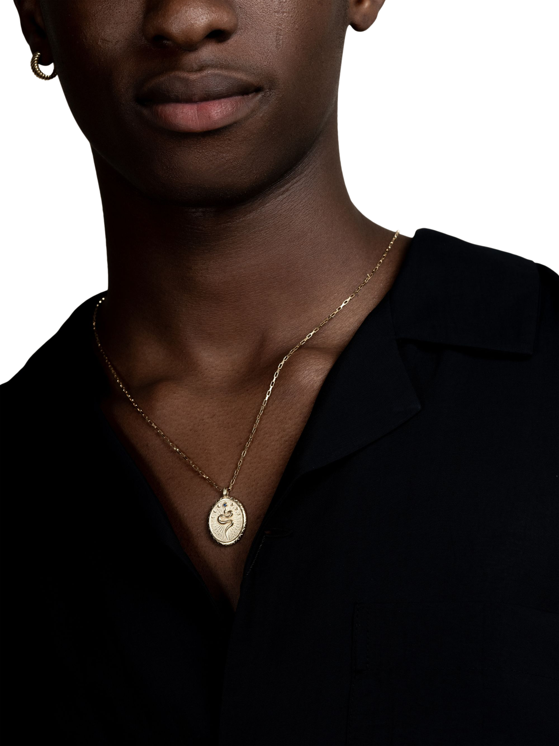 Product image 5 of 5, which shows Dower & Hall Men's Snake Talisman Pendant Necklace, Gold