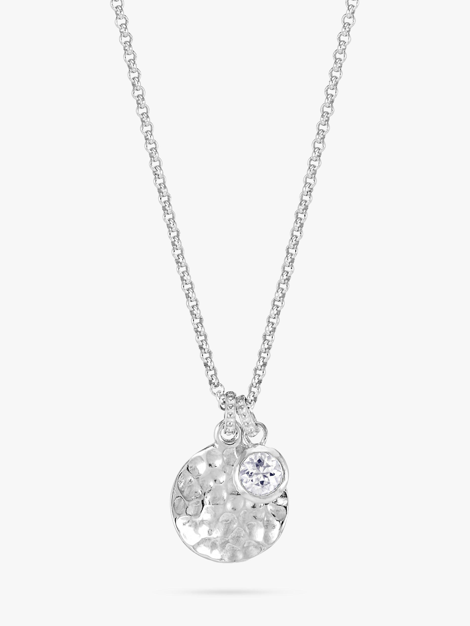 Dower & Hall Men's White Topaz & Hameered Disc Necklace, Silver