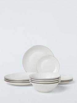 John Lewis Gold Band Porcelain Dinnerware Set, 12 Piece, White, Gold