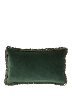 Truly Fringed Velvet Lombard Cushion, Emerald Green