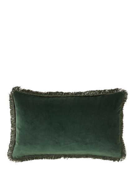 Truly Fringed Velvet Lombard Cushion, Emerald Green