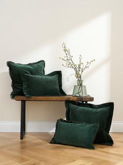 Truly Fringed Velvet Lombard Cushion - view 2, Emerald Green