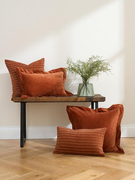 Truly Velvet Square Stripe Cushion, Burnt Orange - view 2, Burnt Orange
