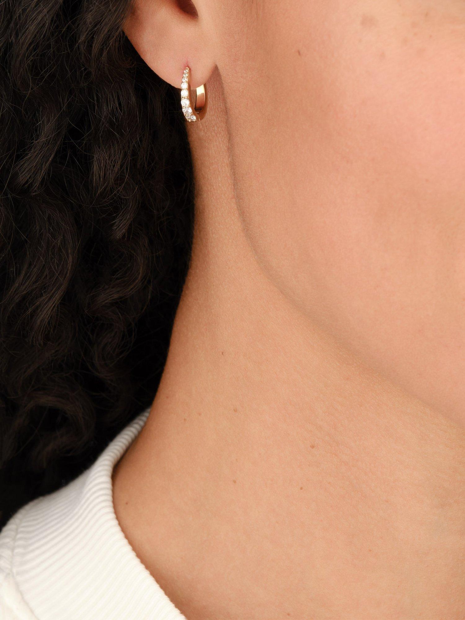 Product image 3 of 3, which shows Melissa Odabash Graduated Crystal Huggie Hoop Earrings, Gold