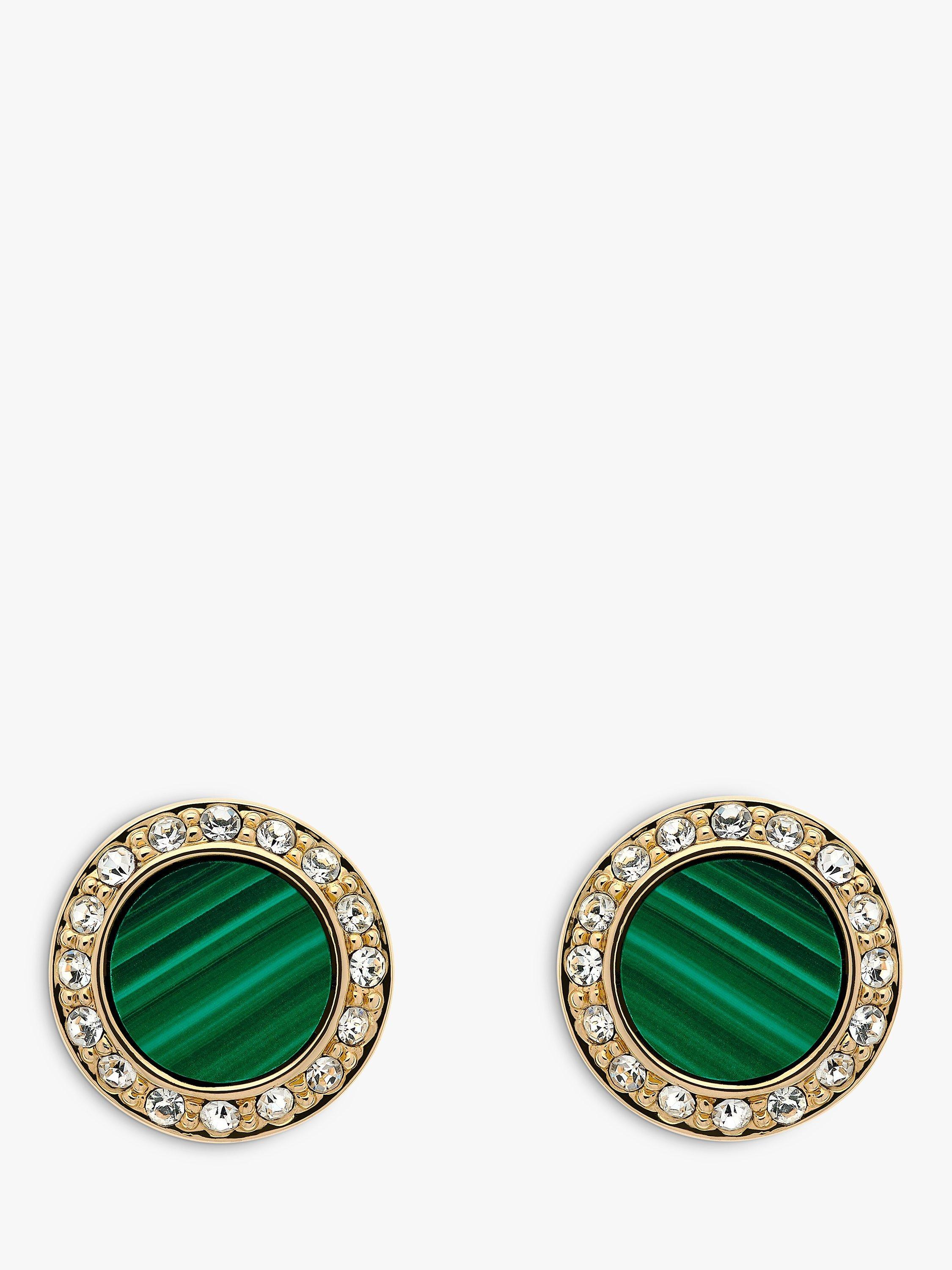 Product image 1 of 3, which shows Melissa Odabash Malachite and Crystal Stud Earrings, Gold