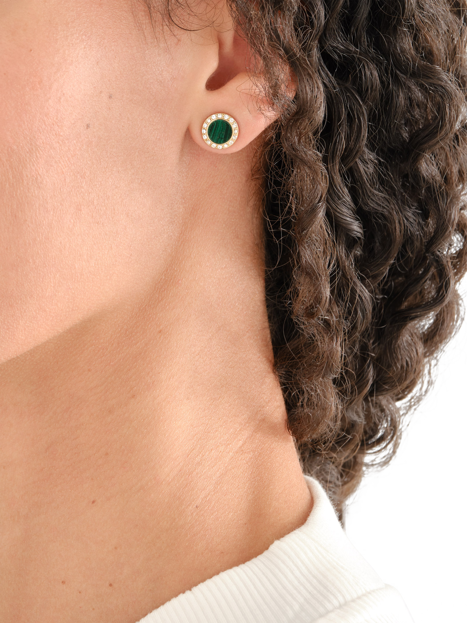 Product image 3 of 3, which shows Melissa Odabash Malachite and Crystal Stud Earrings, Gold