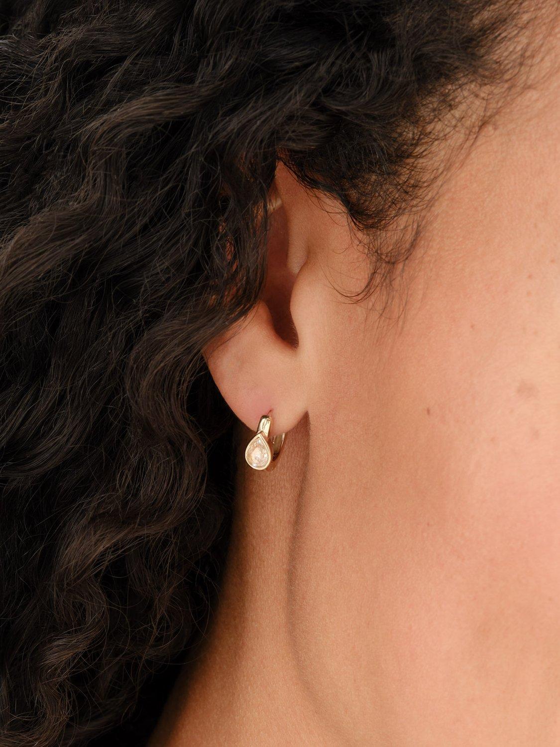 Product image 3 of 3, which shows Melissa Odabash Teardrop Crystal Huggie Hoop Earrings, Gold