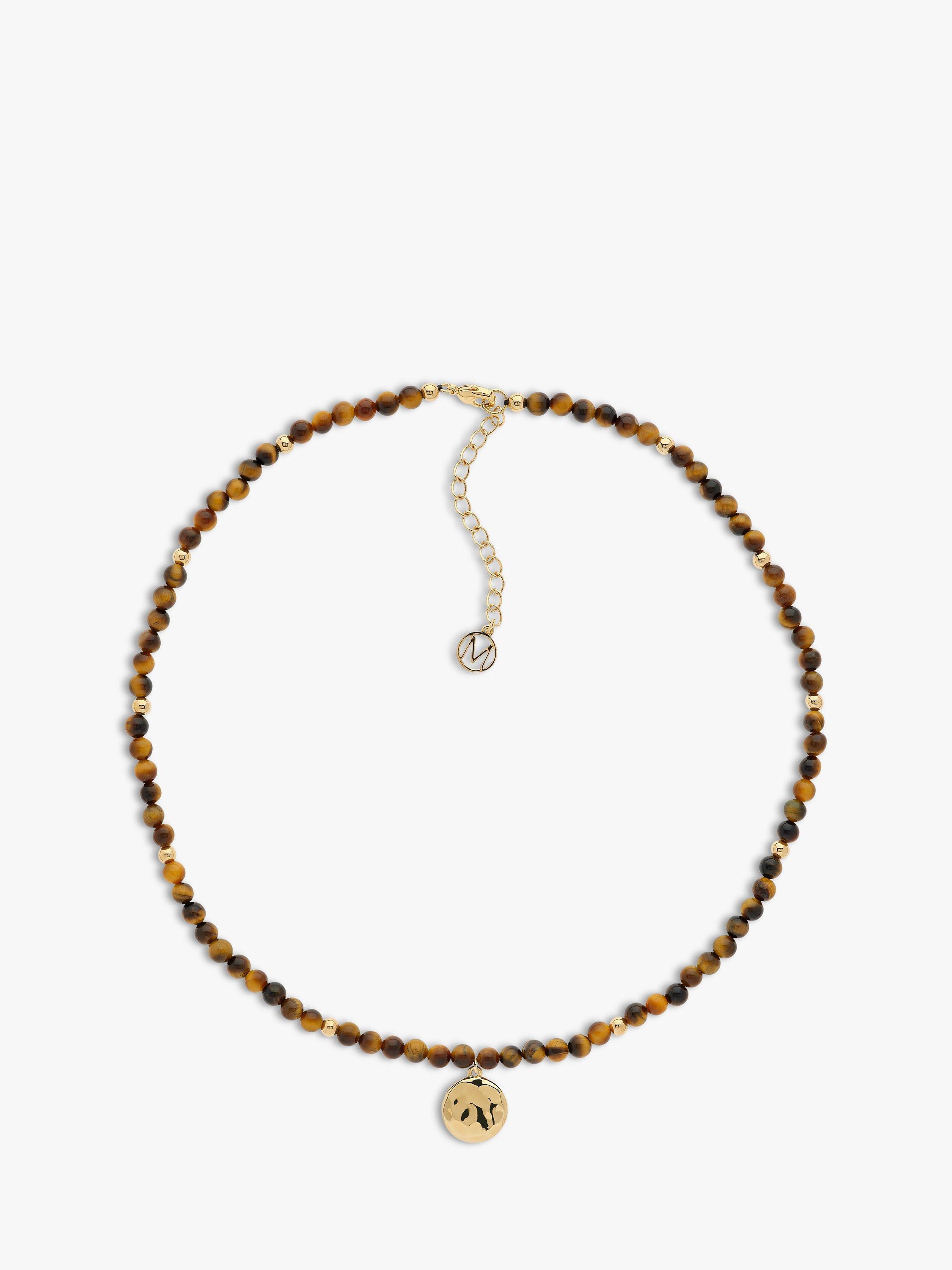 Product image 1 of 2, which shows Melissa Odabash Gold Plated Disc Tigers Eye Necklace, Gold/Brown