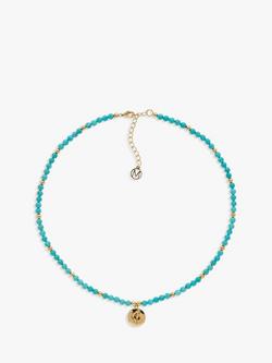 Melissa Odabash Gold Plated Disc Turquoise Beads Necklace, Gold/Blue, Gold/Blue