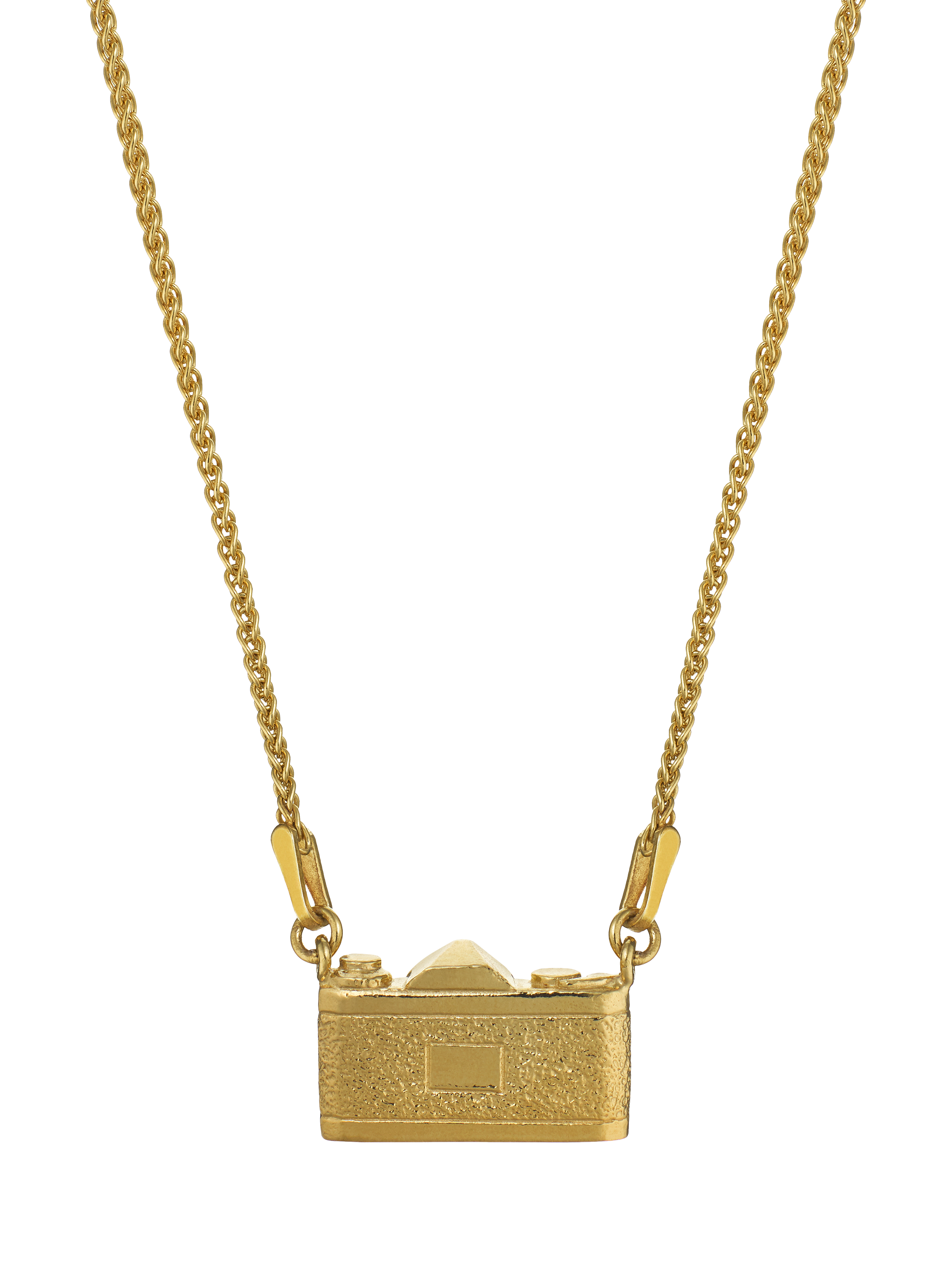 Product image 3 of 4, which shows Alex Monroe In-line Vintage Camera Pendant Necklace, Gold