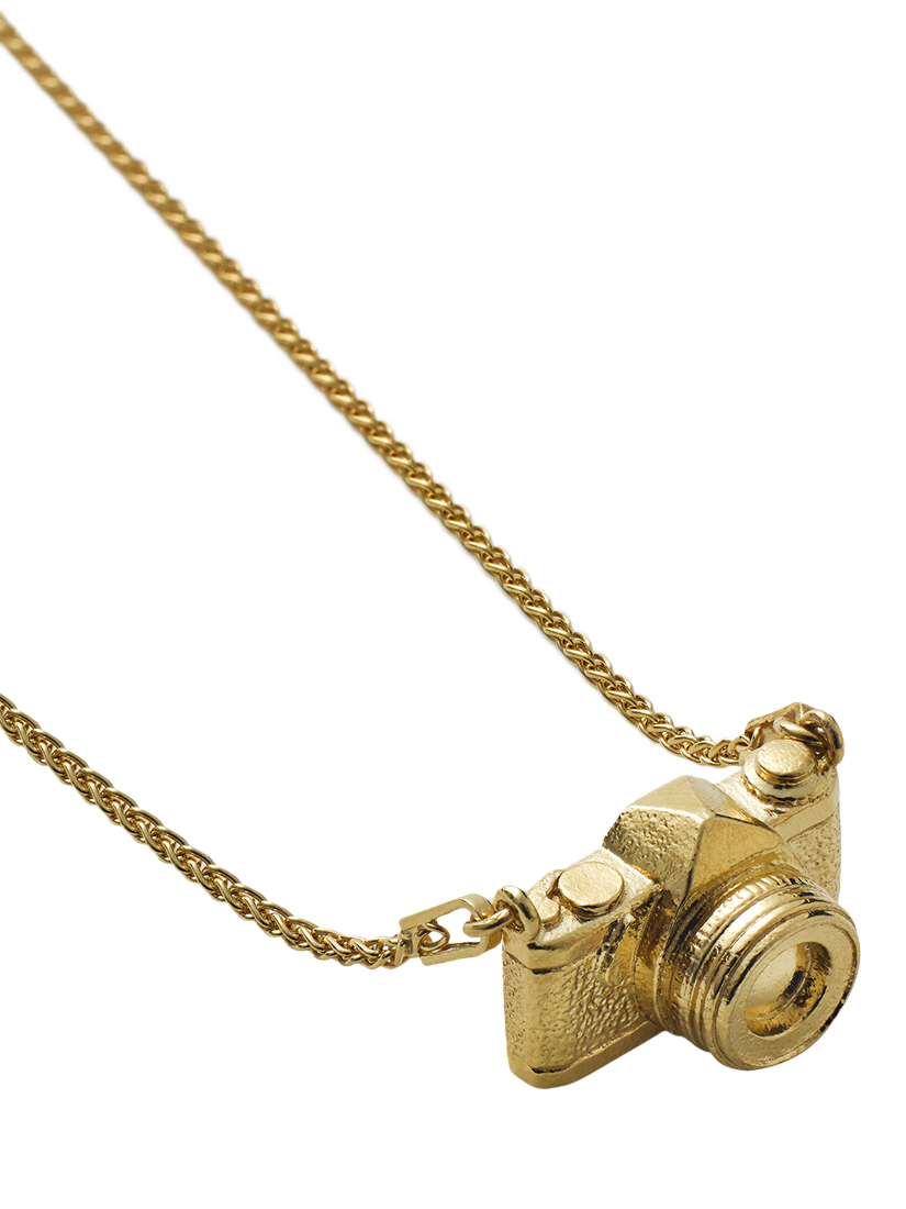 Product image 4 of 4, which shows Alex Monroe In-line Vintage Camera Pendant Necklace, Gold
