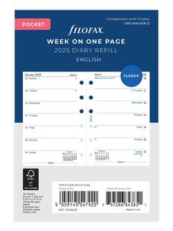 Filofax Pocket Week Per Page 2025 Personal Organiser Insert, Multi