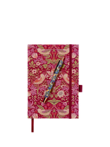 William Morris At Home A5 Strawberry Thief Notebook & Pen Set, Red