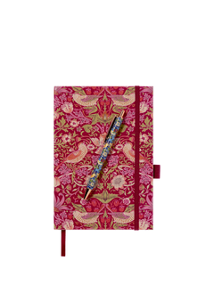 William Morris At Home A5 Strawberry Thief Notebook & Pen Set, Red