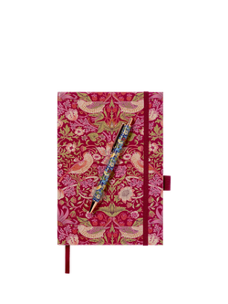 William Morris At Home A5 Strawberry Thief Notebook & Pen Set, Red, Red