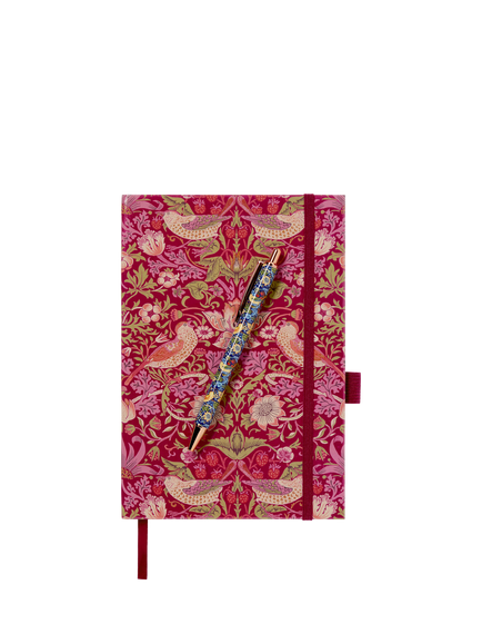 William Morris At Home A5 Strawberry Thief Notebook & Pen Set, Red, Red