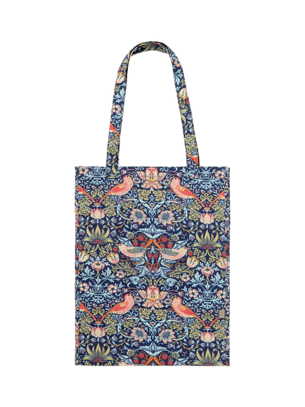 William Morris At Home Strawberry Thief Cotton Tote Bag, Blue, Blue