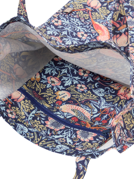 William Morris At Home Strawberry Thief Cotton Tote Bag, Blue - view 2, Blue