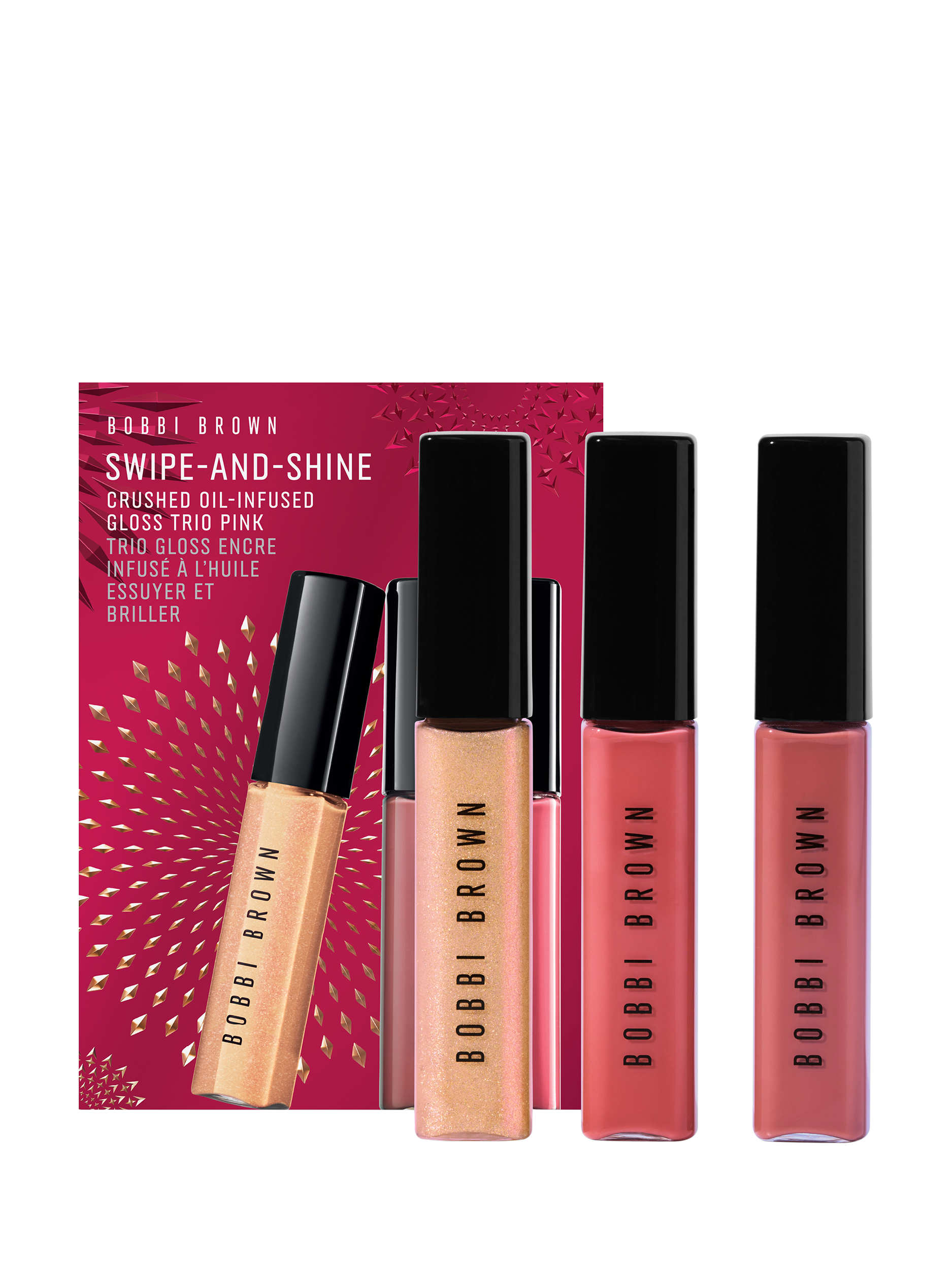 Product image 1 of 3, which shows Bobbi Brown Swipe-and-Shine Crushed Oil-Infused Gloss Trio, Pink