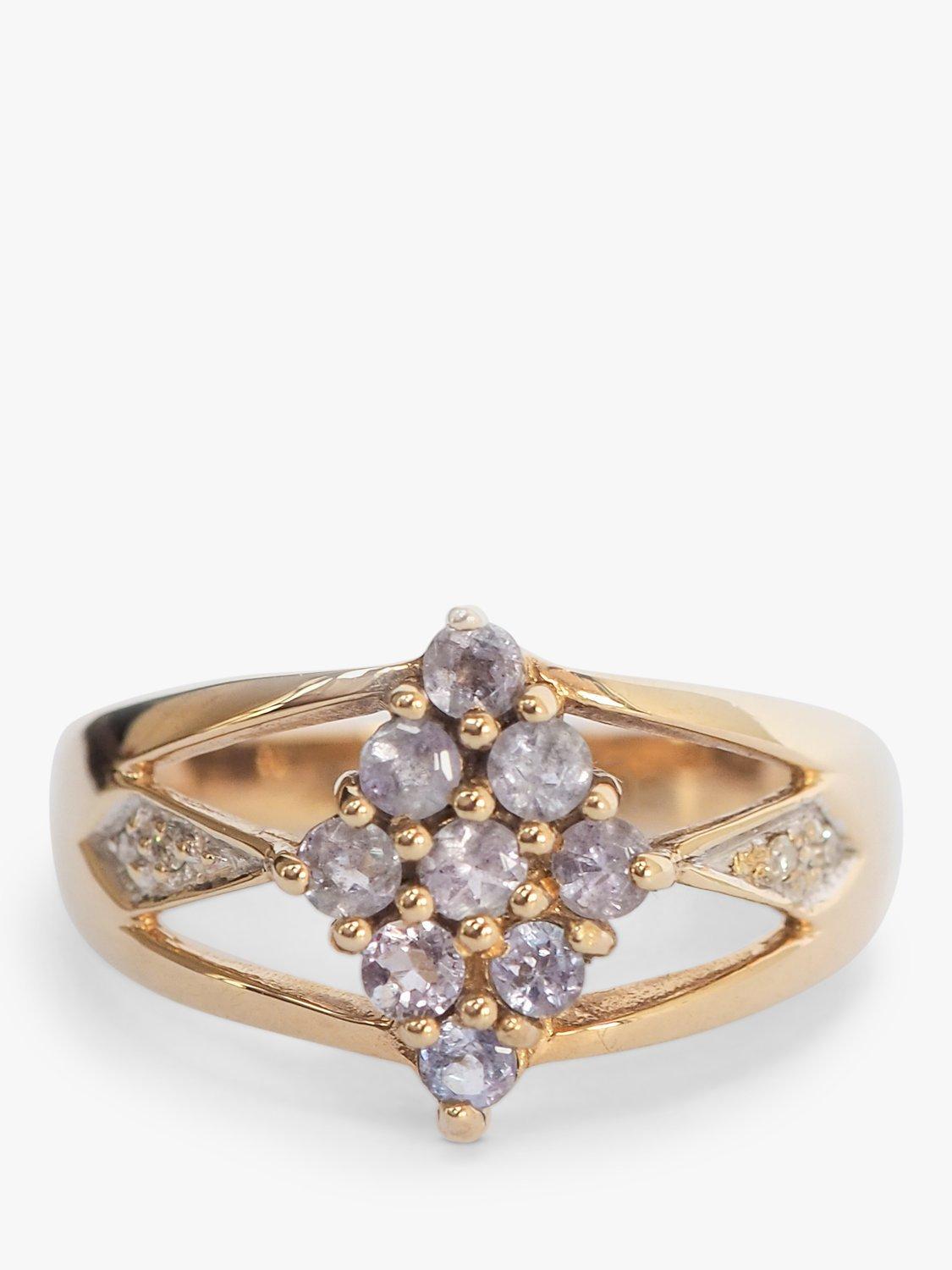 L & T Heirlooms Pre-Loved 9ct Yellow Gold Iolite and Diamond Cluster Ring, Dated Circa 2006