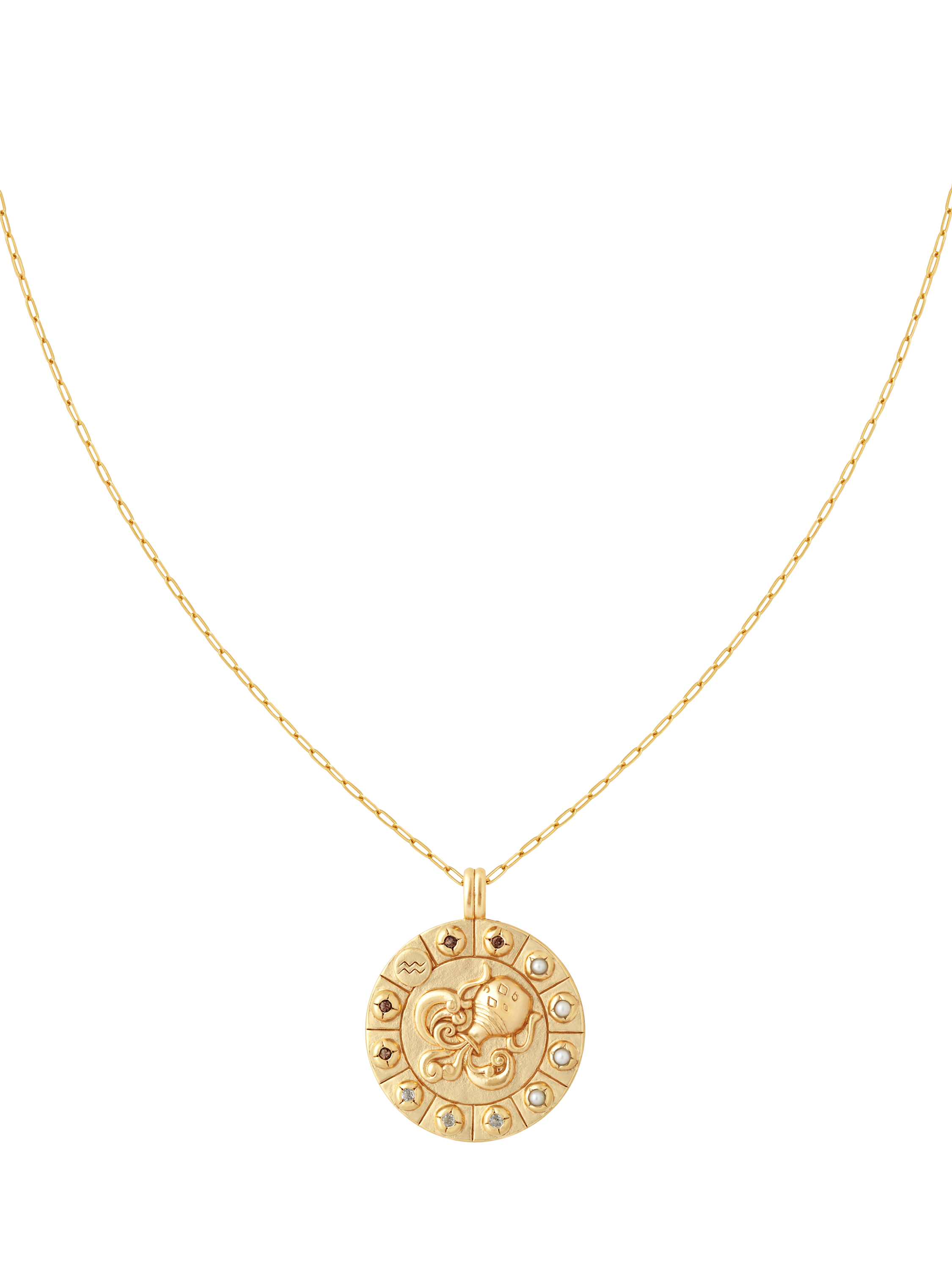 Product image 1 of 4, which shows Astrid & Miyu Bold Zodiac Pendant Necklace, Gold, Aquarius