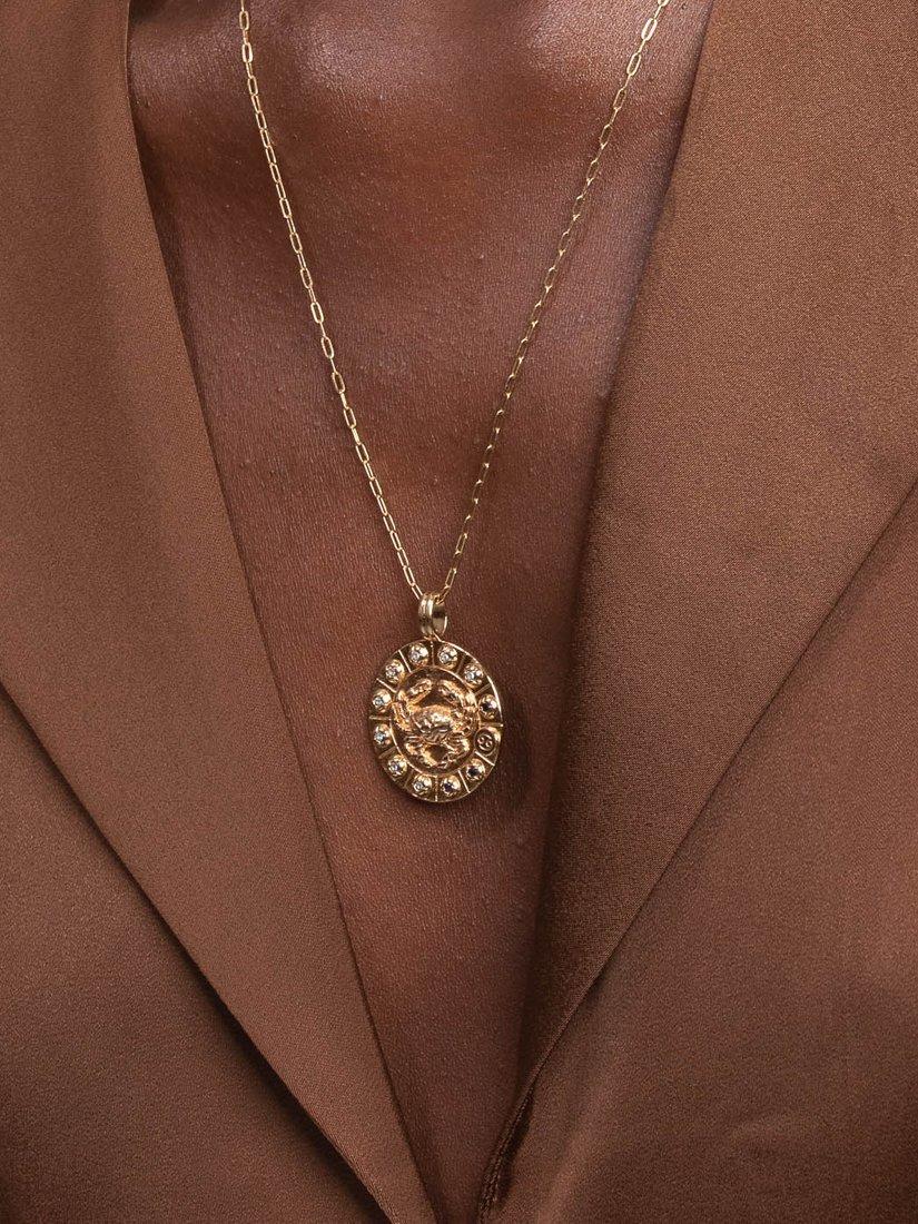 Product image 3 of 4, which shows Astrid & Miyu Bold Zodiac Pendant Necklace, Gold, Cancer