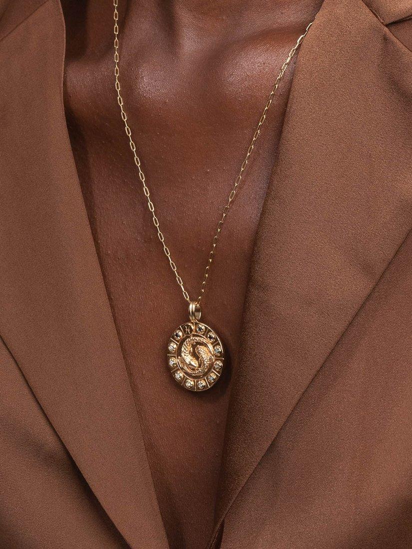 Product image 3 of 4, which shows Astrid & Miyu Bold Zodiac Pendant Necklace, Gold, Pisces
