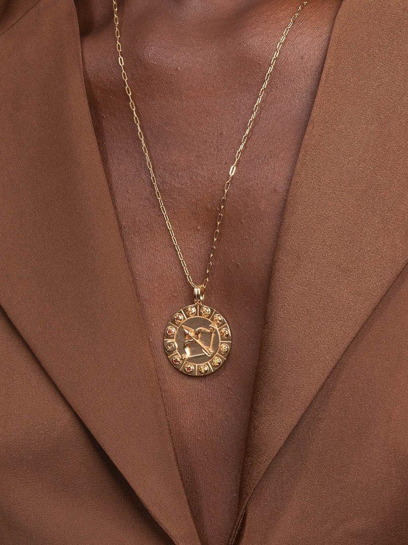 Product image 3 of 4, which shows Astrid & Miyu Bold Zodiac Pendant Necklace, Gold, Sagittarius