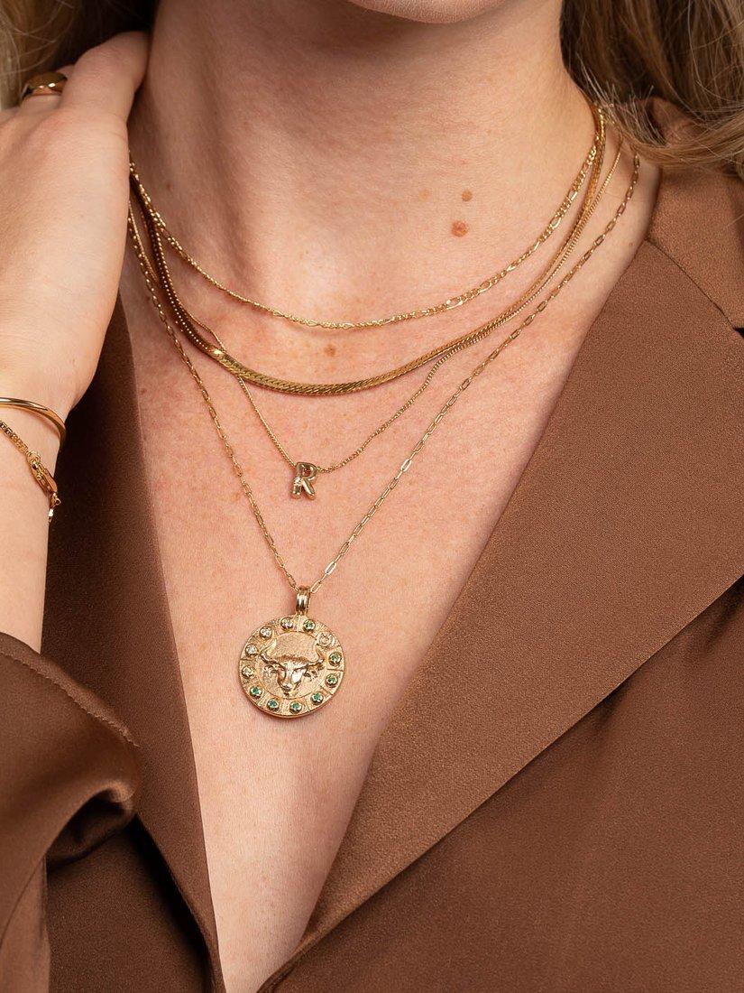 Product image 3 of 4, which shows Astrid & Miyu Bold Zodiac Pendant Necklace, Gold, Taurus