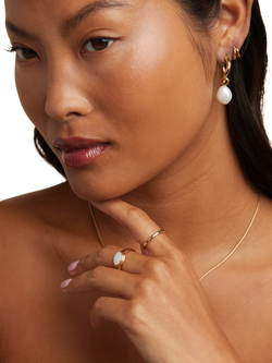 Astrid & Miyu Serenity Pearl Charm Hoop Earrings, Gold - view 2, Gold