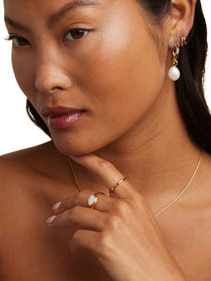 Astrid & Miyu Serenity Pearl Charm Hoop Earrings, Gold - view 2, Gold