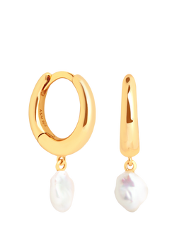 Astrid & Miyu Pearl Charm Huggies, Gold, Gold