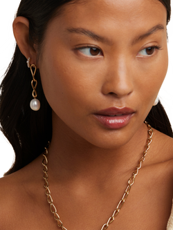 Astrid & Miyu Infinite Pearl Drop Earrings, Gold - view 2, Gold