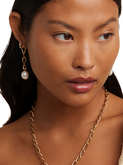 Astrid & Miyu Infinite Pearl Drop Earrings, Gold - view 2, Gold