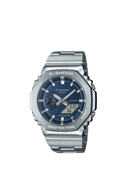 Casio Men's G-SHOCK Date Bracelet Strap Watch, Silver/Blue