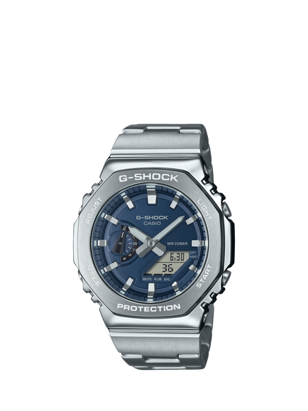 Casio Men's G-SHOCK Date Bracelet Strap Watch, Silver/Blue