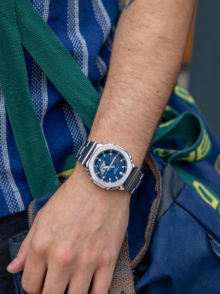 Casio Men's G-SHOCK Date Bracelet Strap Watch - view 2, Silver/Blue