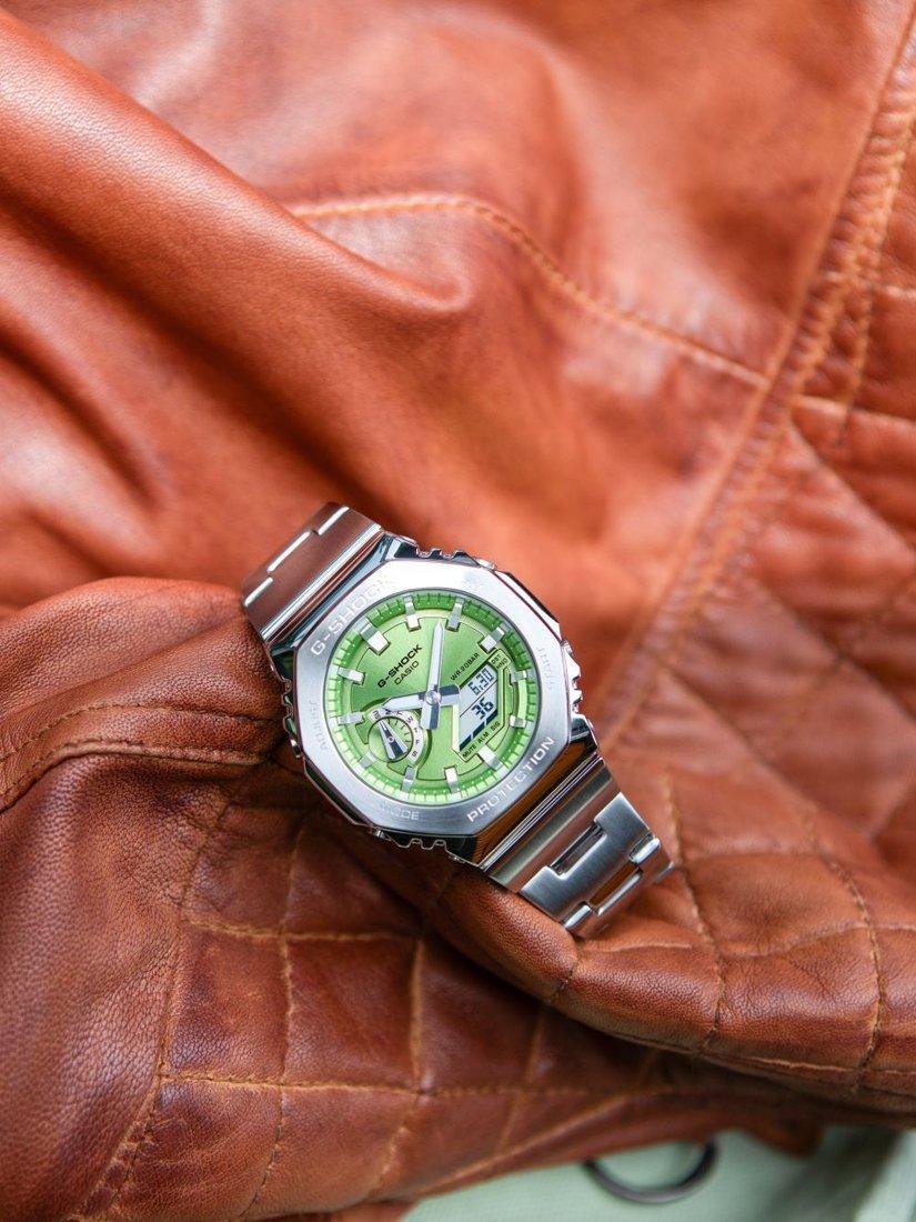 Product image 3 of 5, which shows Casio Men's G-SHOCK Date Bracelet Strap Watch, Silver/Green GM-2110D-3AER