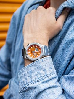 Casio Men's G-SHOCK Date Bracelet Strap Watch - view 2, Silver/Orange