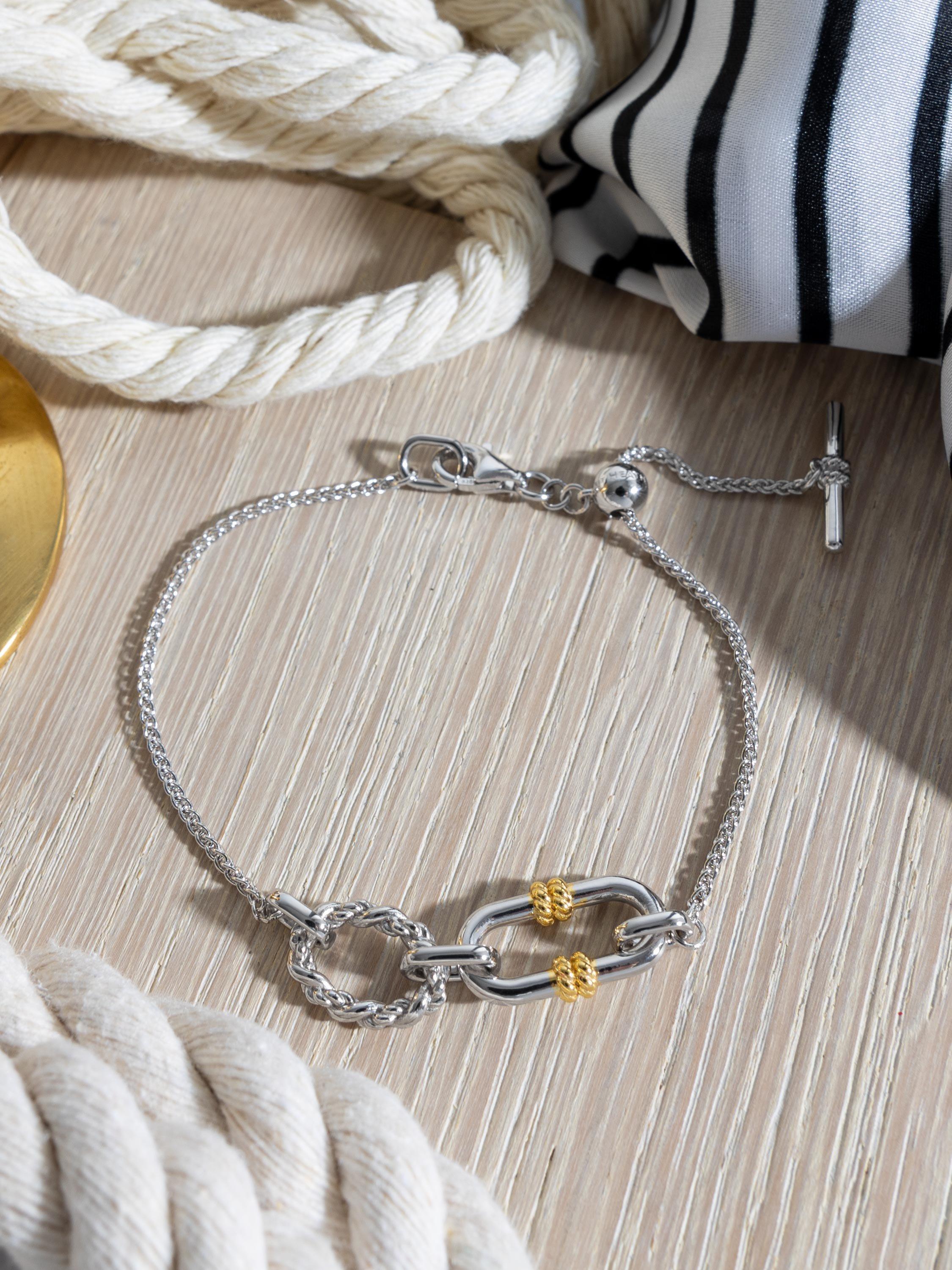 Product image 3 of 4, which shows Kit Heath Marina Rope Link Duo Grande Twin Chain Bracelet, Silver