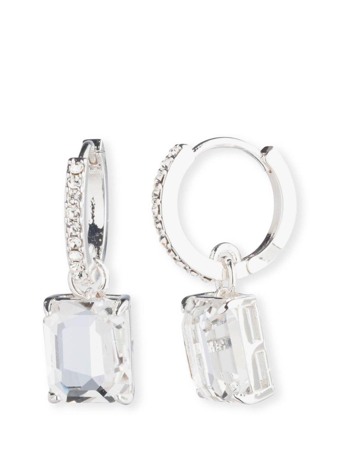 Lauren Ralph Lauren Crystal Huggie Drop Earrings, Silver/Clear