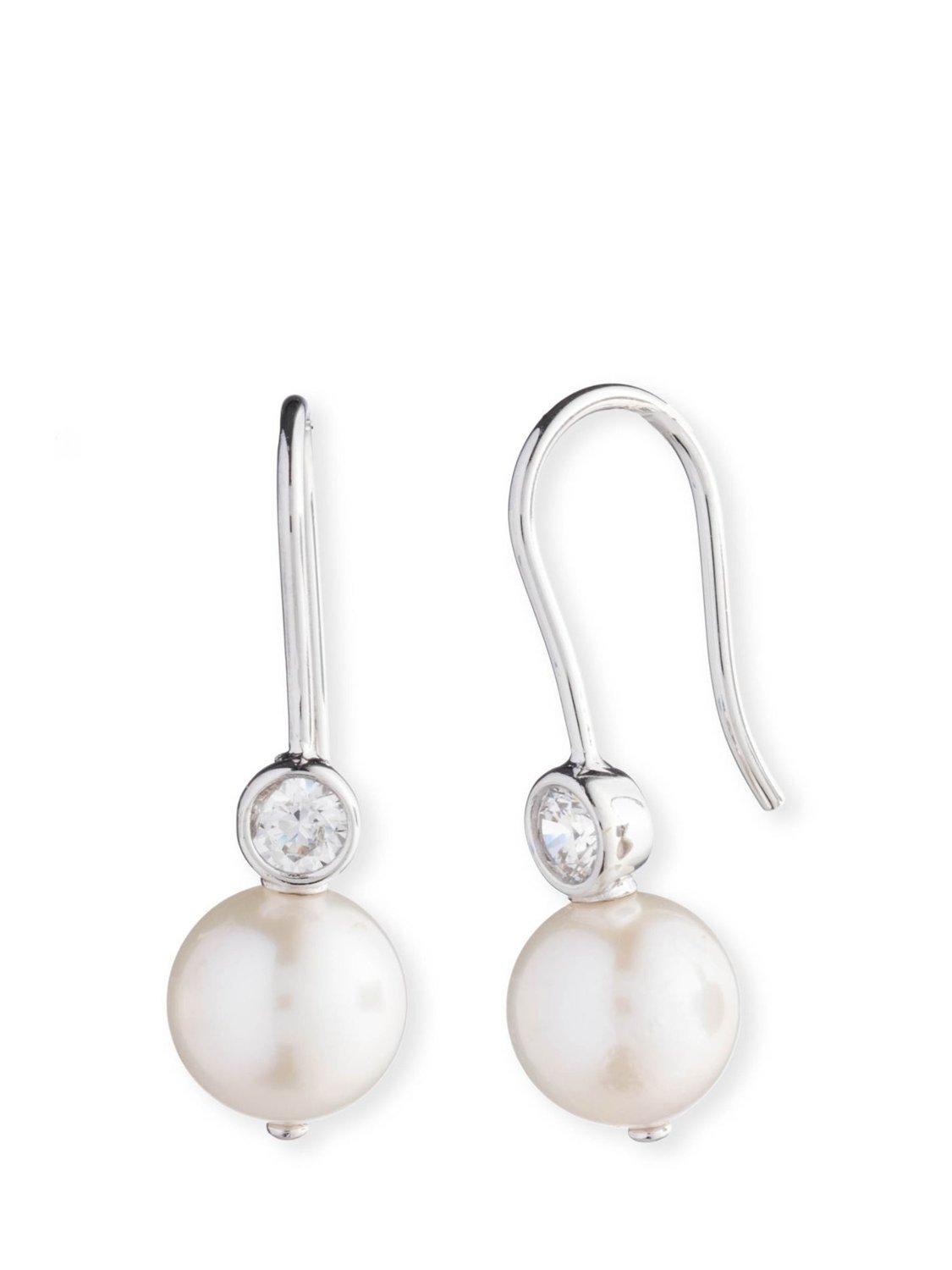 Product image 2 of 4, which shows Lauren Ralph Lauren Freshwater Pearl and Crystal Threader Earrings, Silver/White