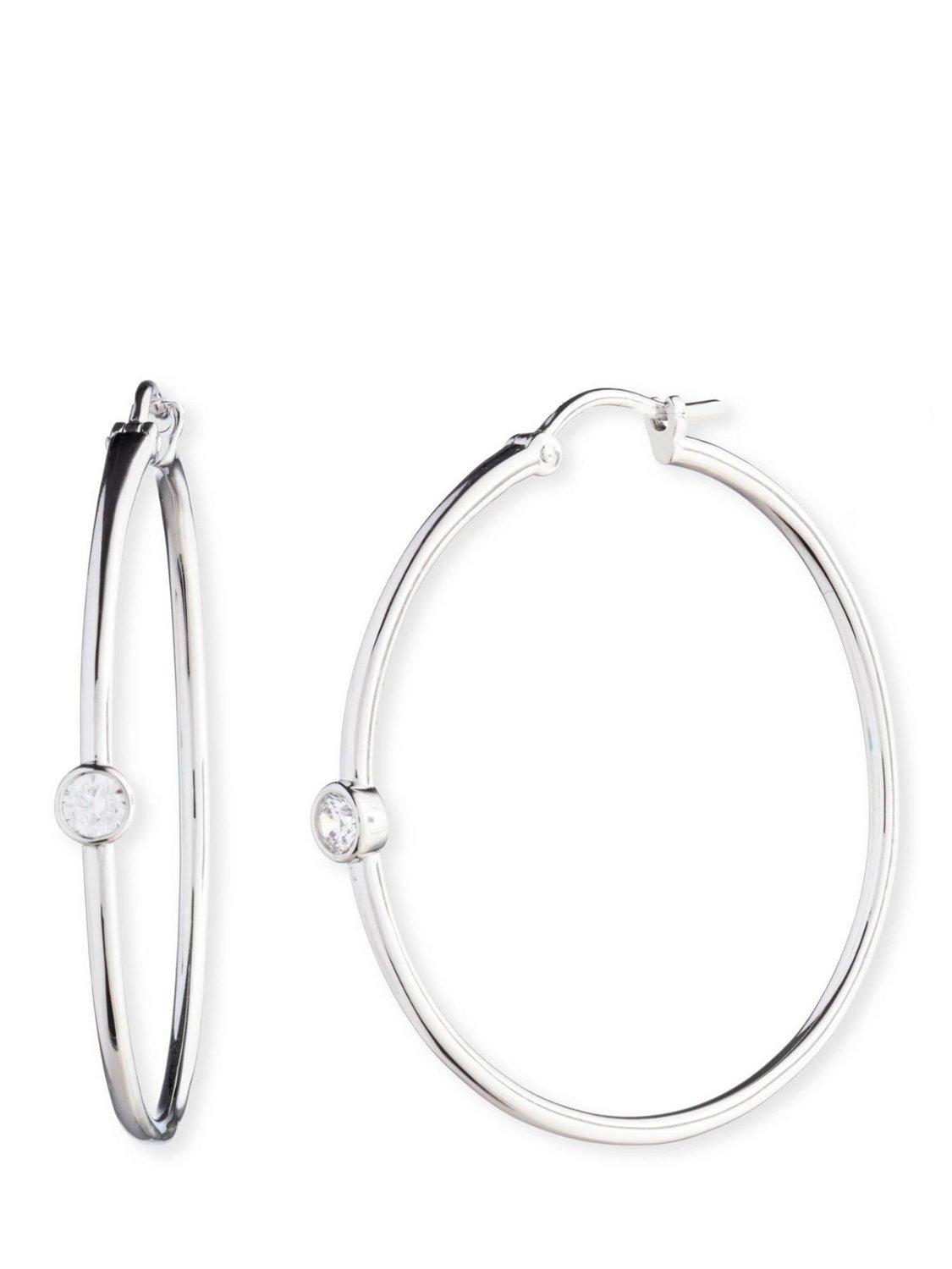 Product image 1 of 3, which shows Lauren Ralph Lauren Crystal Hoop Earrings, Silver/Clear