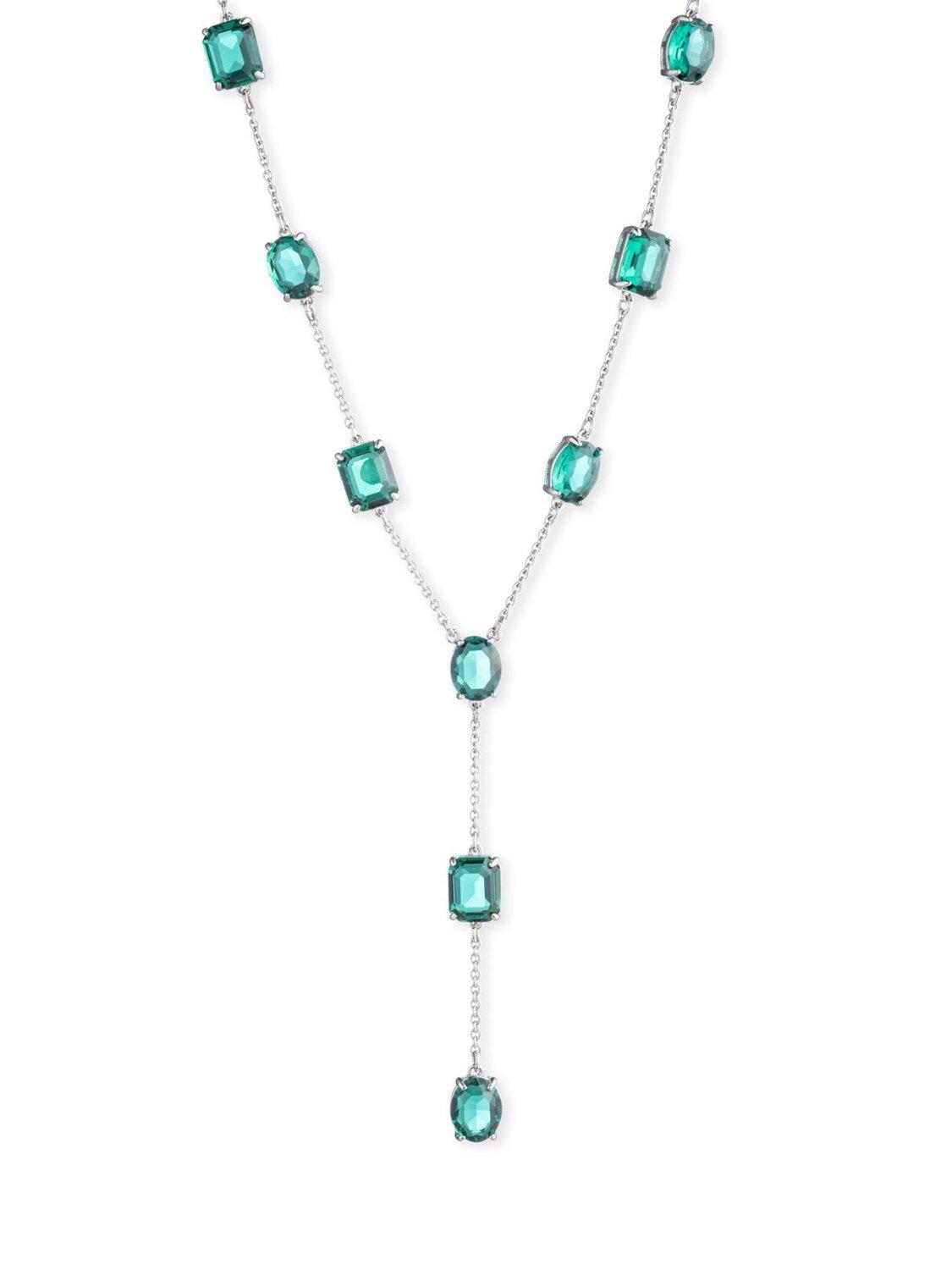 Product image 1 of 2, which shows Lauren Ralph Lauren Emerald Lariat Necklace, Silver/Green